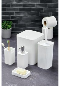 Resim Line 5 Parça Kare Banyo Seti - Çöp Kovası Wc Fırçası Sıvı-katı Sabunluk Diş Fırçası Beyaz 
