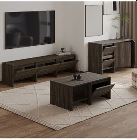 Resim Laris Üçlü Set Tv Sehpası, Konsol Ve Orta Sehpa İle Modern Yaşam Alanları İçin Takım Ceviz 