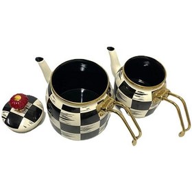 Resim Acar Qualita King Xap-5758 Mini Emaye Dama Çaydanlık Takımı Siyah - Beyaz 