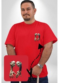 Resim Yüz Yüze Ellerin Uyumu Kırmızı Büyük Beden Kadın Basic Minimal Baskılı Tişört Kırmızı 