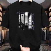 Resim Erkekler için harf baskılı yazlık kısa kollu polyester üst - Hafta sonu rahat giyim için hafif esnek, düzenli fit örgü kumaş kazaklar 