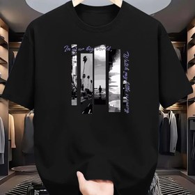 Resim Erkekler için harf baskılı yazlık kısa kollu polyester üst - Hafta sonu rahat giyim için hafif esnek, düzenli fit örgü kumaş kazaklar 