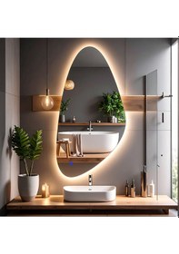 Resim Alvora Günışığı Lazer Kumlamalı Lavabo & Banyo Aynası Dokunmatik Sensörlü 55 X 110 Cm 