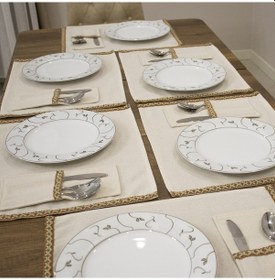 Resim Dnc Home Tekstil Ndchome Keten 6lı Amerikan Servis Seti Kaşıklık Hediyeli 35 X 55 Krem 