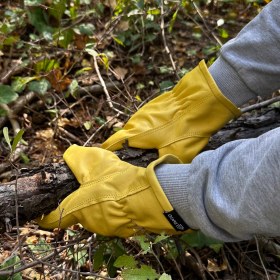 Resim Tanto Bushcraft Gerçek Dana Derisi Sarı Erkek Eldiven - Dayanıklı Iş ve Outdoor Kullanımına Uygun 