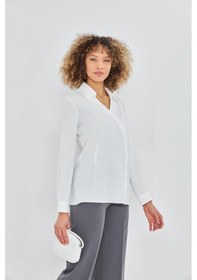 Resim Asimetrik Pile Detay Gömlek Ekru Ekru 