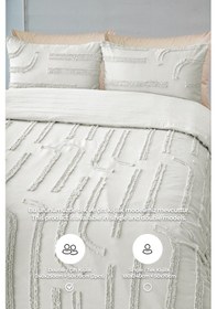 Resim Pamuklu Sasha Kabartmalı Yatak Örtüsü Takımı Günlük Çift Kişilik Boho 3 Parça Elyaf Dolgulu Krem 