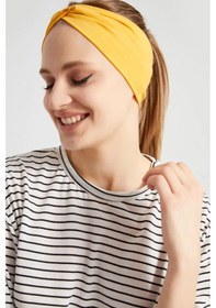 Resim Butik Çapraz Bağlamalı Kadın Bandana Saç Bandı, Kaymaz Yumuşak Esnek%100 Pamuklu Penye - Tek Ebat / Hardal Sarısı Hardal Sarısı 