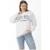 Resim Kadın Büyük Beden Gri İçi Şardonlu Nakış Baskı Detaylı Sweatshirt65n37010-gri Gri 