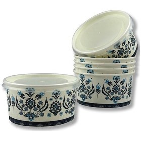 Resim Mavi Karton Kağıt Çorba-aşure-tatlı-dondurma-yemek Kasesi -14 Oz Plastik Kapaklı Kase 50 Adet 