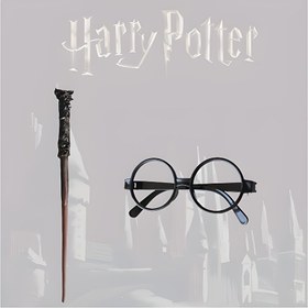 Resim 2 adet Warner Bros. Harry Potter Serisi Gözlük + Sihirli Değnek, Çerçevesiz Cosplay Kostüm Seti, Fotoğraf Propu Gözlükleri, Noel, Cadılar Bayramı, Doğum Günü Süslemeleri için Mükemmel, İdeal Hediye 