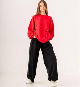 Resim Kız Çocuk Ekstrafor Kalp Detaylı Tasarım Sweatshirt-14225 Kırmızı 
