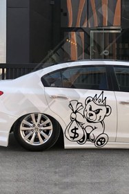 Resim STİCKERCI BEY 60*50 Cm Paralı Ayı Yan Kapı Siyah Vektörel Özel Tasarım Folyo Kesim Sticker Kaplama 