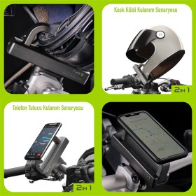 Resim Two-S Hp Lock / Kask Kilidi & Telefon Tutucu + Kask Kılıfı (Siyah) 