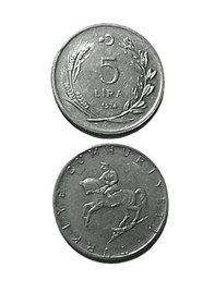 Resim 5 Lira 1974 Eski Koleksiyon Madeni Para. Hatıra Para. Antika Para 