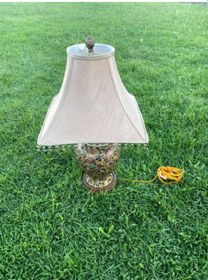 Resim Çiçek Motifli Porselen Abajur 65 CM 