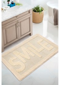 Resim Doğal Kaymaz Taban Banyo Paspas Uzun Ömürlü Yumuşak Dokulu Su Emici Yıkanabilir Smile 60x100 Krem 