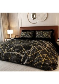 Resim 3d Mermerit Çift Kişilik 4 Parça Organik Pamuk Saten Nevresim Ta Sarı - Siyah 