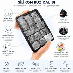 Resim Orret Home 2 Adet Kare Buz Kalıbı, 15 Bölmeli Çok Amaçlı Buz Küpü Kalıbı, Kolay Serbest Bırakma Özelliği, Kahve ve Ev Yapımı İçecekler için İdeal Dondurucu Kalıpları (2 Adet) 