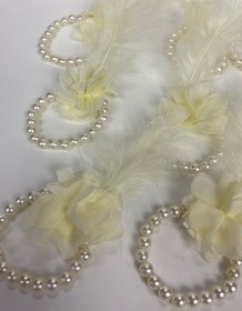 Resim Hobigram Düğün Malzemesi Krem Tüylü Incili Nedime Bilekliği 10 Adet – Kına Eğlence Aksesuarı, Şık Tasarım – 