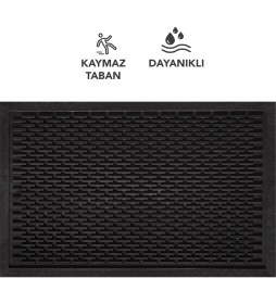 Resim PS021A Siyah Kaymaz Taban Nem Alıcı Toz Alıcı Kapı Önü Paspası Uv Dayanıklı 45X70 cm 