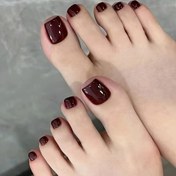 Resim 24 Adet Parlak Karmen Burgundi Basınçlı Ayak ve El Tırnakları - Kare Kısa Yeniden Kullanılabilir Sahte Tırnaklar, Pedikür & Manikür için Kolay Uygulama, Dayanıklı Salon Kalitesinde Tırnak Stickerları, Manikür Aksesuarları 