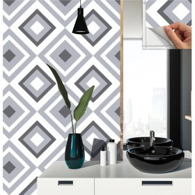 Resim Kendinden Yapışkanlı Banyo Mutfak Kaplama Geometrik 04 Desenli Pvc Karo 30X30 cm (33 Adet) 3m2 