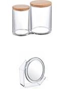 Resim 2'li Pamukluk ve Yuvarlak Ayna Set Makyaj Malzemesi Organizer Set 2'li Makyaj Masası Organizer 