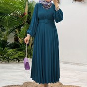 Resim Kadınlar İçin Orta Doğu Tarzı Şık Abaya - Nane Yeşili Puf Kollu, Bel Bağlamalı Uzun Kollu, Makinede Yıkanabilir, Gündelik ve Resmi Giyim için Düz Renkli Etek Stilinde Elbise, Esnek Olmayan Kumaş 