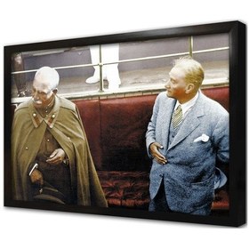 Resim Atatürk ve İran Şahı Çerçeveli Cam Tablo 