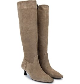 Resim Tamer Tanca Kadın Hakiki Deri Bej Süet Topuklu Çizme 1078 022 Bn Czm Sk24-25 Bej Suet Bej Süet 
