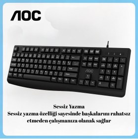 Resim AOC KB120 Kablolu Klavye – Entegre Avuç İçi Desteği, Düşük Profilli Sessiz Tuşlar, Tak-Çalıştır USB 