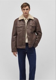 Resim Mavi - Suni Kürk Detaylı Kahverengi Suni Deri Ceket 0110460-71603 Kahverengi 