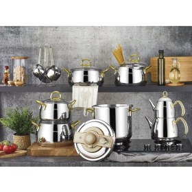 Resim Kahramanlar Akasya Çeyiz Seti Çelik Tencere Seti 18 Parça Gold 2002G 