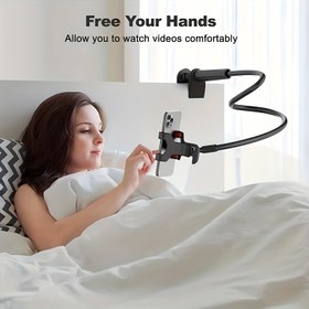 Resim Gooseneck Telefon Tutucu - Evrensel 360 Derece Esnek Stand, Masaüstü ve Yatak Montajı Uzun Kol Kelepçesi ile, 3.5 ila 17.02cm Cihazlar için Uygun, Ev, Kiralık, Yurt Kullanımı İçin Mükemmel 