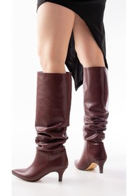 Resim Sr-2001 Bordo İnce Topuklu Günlük Bayan Çizme Bordo 