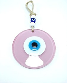 Resim Opak Toz Pembe Nazar Boncuğu El Yapımı Cam Duvar Dekoru 12 Cm Hed 