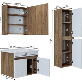 Resim Lavabolu Banyo Dolabı 3lü Set - Atria - 85 CM / Atlas Çam-Beyaz 