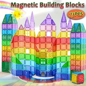 Resim 73 Parça Yenilikçi Manyetik Yapı Blokları Seti, 3-10 Yaş Kız ve Erkek Çocuklar İçin Renkli Pencere 3D Puzzle Oyuncağı, Kolay Yığma Tasarımı ile El-Göz Koordinasyonu ve Mekansal Hayal Gücü Geliştirir, Yaratıcı İnşaat, STEM Öğrenimi ve Tatil Hediyesi için İdeal 