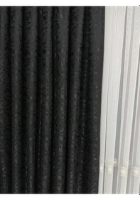 Resim Duman Desenli Siyah Jakarlı Fon Perde 1/2,5 Orta Sık Pile Siyah 