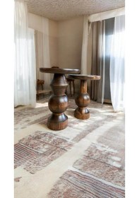Resim Wood Wooden Ahşap 2'li Set Mantar Yan Sehpa Modern Fiskos / Ceviz Renk / Zigon Sehpa Vernikli Kahverengi 