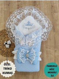 Resim Triko Örg Haki Bebek Kundağı Unisex Bebek Dış Kundak Battaniyesi Hastane Çıkışı Kundak Battaniye Mavi 