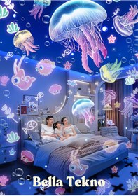 Resim HALL BREATHE Çocuklar İçin Renkli LED Robot Projektör Eğitici Uyku Lambası Şarjlı 