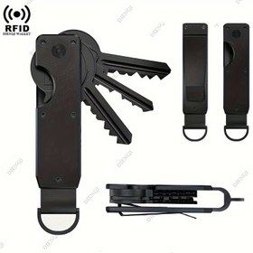 Resim Erkek Cüzdanı Anahtar Düzenleyici ile, Metal Anahtarlık ve Minimalist Tasarım ile, 1-5 Anahtarlık Tutabilen, Lüks ve Tasarımcı Stiller için İdeal. 