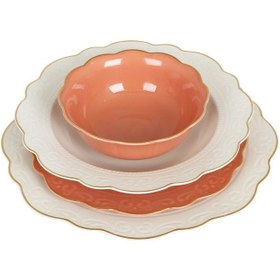 Resim Lucky Art LYXI 020 Laurance Krem&Yanık Turuncu renkli New Bone China Yemek Takımı 24 parça 