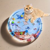 Resim 1 adet Beyaz Yuvarlak Şişme Kedi Matı, Karikatür Oyun Su Pedleri, Sıçramaya Dayanıklı Etkileşimli Kedi Oyuncak Matı, Yüzen Balık Deseni, Kedi Oynama Matı, Su Sensörü, Serin Köpekbalığı 