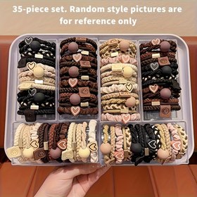 Resim 35 Adet Bohem Tarzı Kadın Saç Bantları, İnce/Kalın Saçlar ve Spor İçin Uygun Sevimli Bilezik Stili Zararsız Elastik Bantlar 