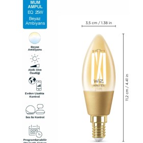 Resim Wiz 25W Sarı-Beyaz Ambiyans E14 Akıllı Filament Ampul (C35) 