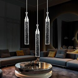 Resim Klaus 3'lü Yuvarlak 3 Renkli 48 Watt Krom Kristal Ledli Modern Oturma Odası Salon Sarkıt Avize Apliqa
