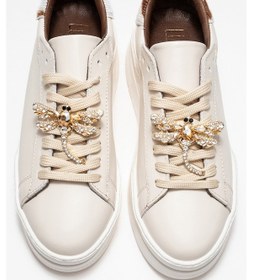 Resim Luvi Shoes Laren Ekru Cilt Hakiki Deri Tokalı Kadın Günlük Spor Ayakkabı Ekru 